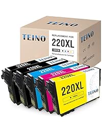 TEINO - Cartuchos de tinta remanufacturados de repuesto para Epson 220 220XL T220XL, para uso con Workforce WF-2760, WF-2750, WF-2630, WF-2650, WF-2660, XP-320, XP-424, XP-420 (5 unidades), color negro, cian, magenta y amarillo