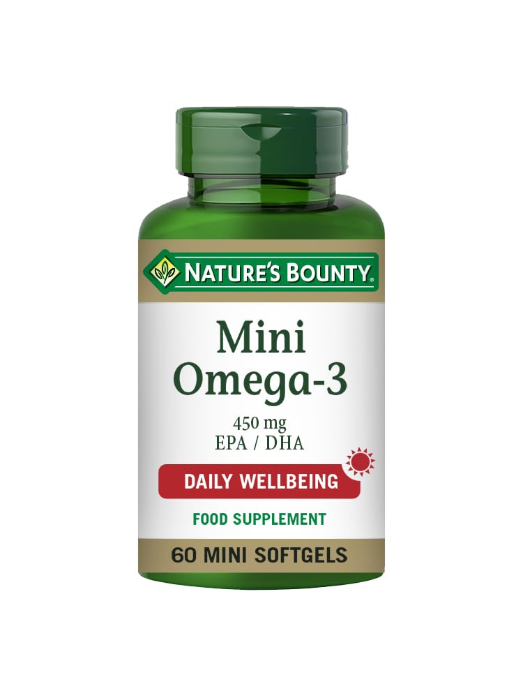 Nature's Bounty Mini Omega-3 450 mg EPA/DHA - Pack of 60 Softgels, Two-a-Day - Essential Fatty Acids - Easy to Swallow