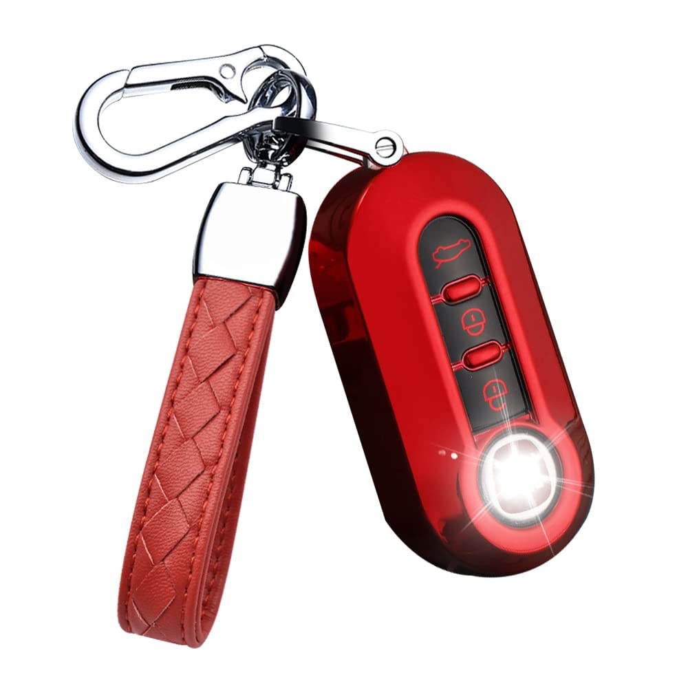 HIBEYO Flip Car Key Case Fits Fiat, Red Silicone Key Protector for Remote Control 3 Buttons
