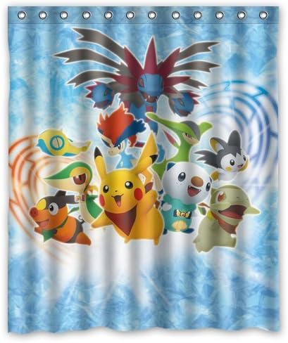 Japanese Anime Pokemon Cute Pet Pikachu Custom Design Shower Curtain Personalized Bath Curtain 60 * 72 Inch