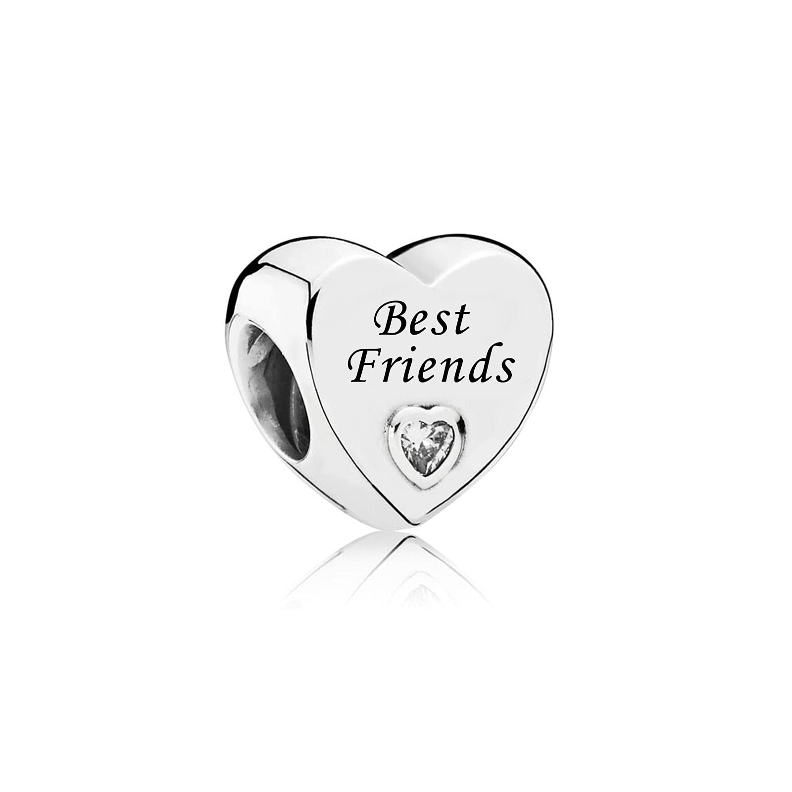 FGT Best Friends Sterling Silver Clear CZ Heart Charm fits Pandora Charms Bracelets Necklaces Pendants Birthday Jewellery Gift for Women Daughter Sisters Friendship