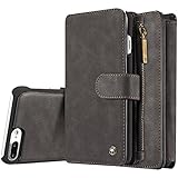 Harrms Leather wallet phone case iPhone 6/iPhone 6S/iPhone 6 Plus/iPhone 6S Plus/iPhone 7/iPhone 7 Plus,12 Card Slot Series [Zipper Cash Storage] Premium Flip Wallet Case Cover