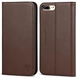 iPhone 7 Plus Case, SHIELDON Genuine Leather iPhone 8 Plus Wallet Folio Magnetic Case with Kickstand and Credit Card Slots Shockproof Case Compatible with iPhone 8 Plus/iPhone 7 Plus - Coffee Brown