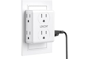 LENCENT 2 to 3 Prong Outlet Adapter, 2 Prong Power Strip, 6 Widely Spaced Outlets Extender, 3-Sided Wall Plug Splitter, 1875W Max, Compact Wall tap for Non-Grounded Outlets in Old House Hotel Dorm