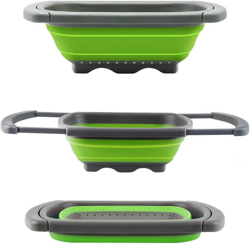 QiMH Colander collapsible Over The Sink Vegtable/Fruit Colander Strainer With Extendable Handles(Green&Red) (Green)