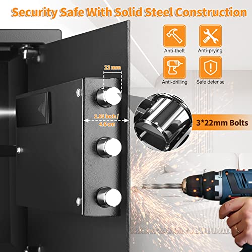 30 L Safe Fireproof with Fireproof Waterproof Wallet, Digital Home Safe with Removable Shelf and Alarm System, Wall Safe, Furniture Safe for Jewellery, Cash, Medication, A4 Documents