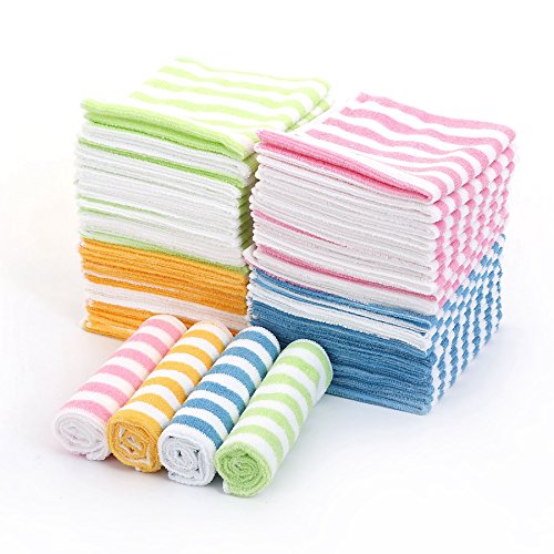 Microfiber Cleaning Cloth – HijiNa, Pack of 50, Size 12”x12”, for cleaning tasks in the Kitchen, Bathroom, Dining Room and More (Bar - 4 Color Pack of 50)