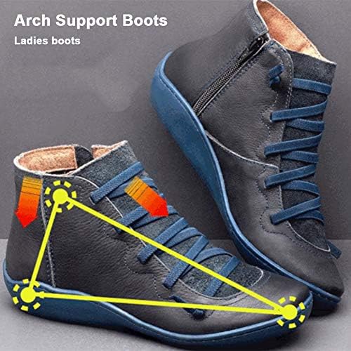 Dedeka Women's Arch Support Boots,Boots Ankle Arch Support,Flat Ankle Boots with Side Zip Arch Support Ankle Booties, Brown/Green/Blue/Red/Black