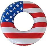 American Flag Inflatable Pool Float, Adults Water Ring Swimming Tube, Pool Floats - USA Flag, 4th of July Party Patriotic Decorations - Large USA Flag 42" Red White Blue Beach Party Floating Water Toy