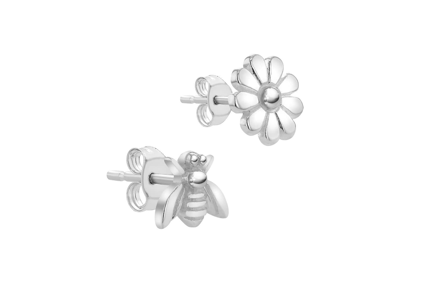 Tuscany Silver Women's Sterling Silver 6.2 x 7.4 mm Bee and 7.8 mm Flower Stud Earrings