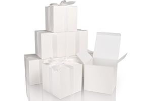 COTOPHER Small Gift Boxes 25 Pack 6x6x6 inches White Gift Boxes with Lids for Gifts, Crafting, Wedding Party Favor, Cupcake Boxes, Candy, Bridesmaids Proposal Box with Ribbons and Stickers