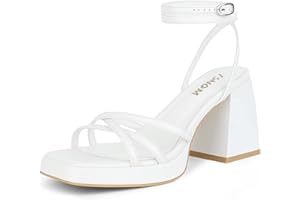 ISNOM Black Platform Heels for Women Heeled Sandals with Lace Up Strappy Ankle Strap Square Open Toe for Wedding Work Party Dress