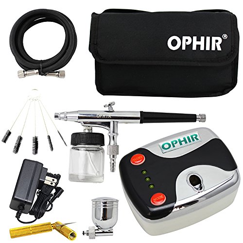 OHPIR Airbrush Kit with Mini Air Compressor & Bag & Cleaning Tools for Model Paint Cosmetics Tanning Tattoo (Black)