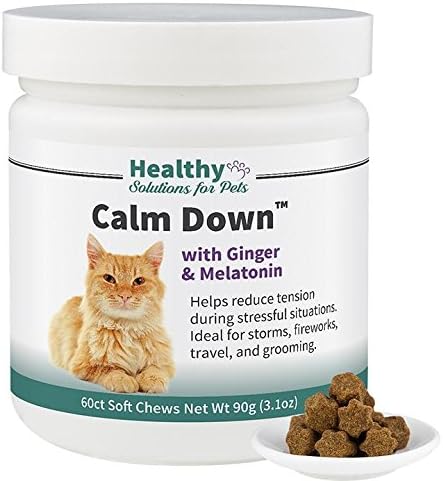 Calm Down Calming Aid Soft Chew for Cats, Melatonin, Thiamin and L Tryptophan, Reduce Stress and Anxiety with this Veterinarian Formulated Calming aid Supplement for Cats