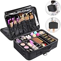 Valdler 3 Layer Large Makeup Bag Portable Travel Cosmetic Toile Organizer With Removable Divider Water Proof Multifunction 15.5inch Black