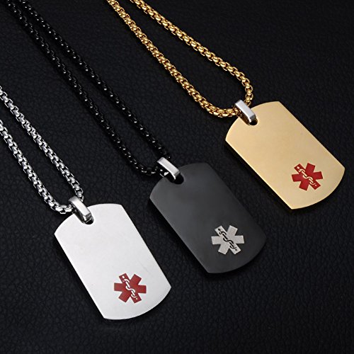 LiFashion LF Stainless Steel Type 1 Diabetic Medical Alert Dog Tag ID Pendant Caduceus Necklace for Men Women Teens Health Alert Monitoring Systems,Silver