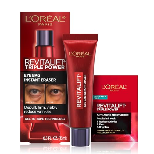 L'Oreal Paris Revitalift Triple Power Eye Bag Instant Eraser, Eye Tightener Treatment to Firm Bags, 0.5 oz + Moisturizer Sample