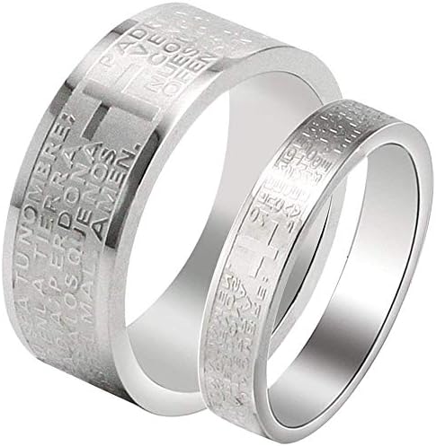 YABEME Religious Men Women Stainless Steel Couple Ring Cross Bible Verse Lord's Prayer Weding Band Party Gift