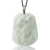 Dahlia Dragon Phoenix Jade Necklace, Real Grade A Certified Burma Jadeite, Adjustable Cord