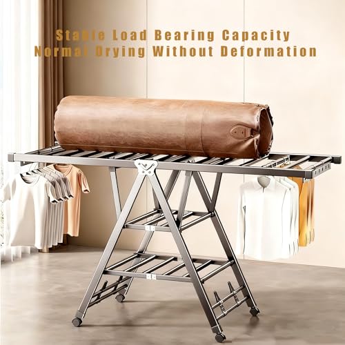 ZERIFAM Foldable Clothes Drying, Heavy Duty Clothes Drying Rack, 3 Height Adjustable Clothess Dryer, 3 Layer Clothess Rack with 4 Shoe Holder, Windproof, Indoor Outdoor Use