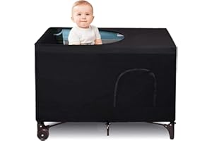 Pinngee Crib Blackout Cover for Pack N Play, Portable Baby Travel Crib Cover with Carrying Bag, Stretchy Breathable Sleep Pod