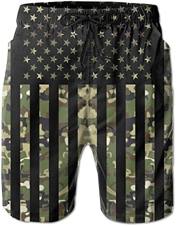COOA American Flag Camouflage USA Flag Patriotic Men's Quick Dry Beach Board Shorts Swim Trunk L