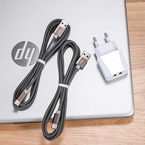 IceFrog Cargador Movil con Cable USB Tipo c [2Pack 2M], Cargador de Movil con 2 Puertos para Samsung S10/S9/S9 Plus/S8+/S8,Note 9/8,Huawei P30/P20/P10/P9/P9+,Xiaomi Mi A2/A1/8/9,Note 7/8/9/10 y más