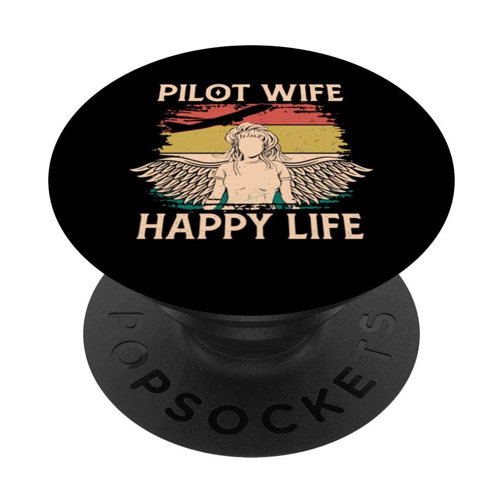 Pilot Wife Happy Life Fly Piloting Airplane Aviation PopSockets Swappable PopGrip
