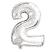 Ecape Silver Number Balloons,32 inch 0-9 Helium Foil Party Mylar Balloons Birthday Decorations (Silver-Two)