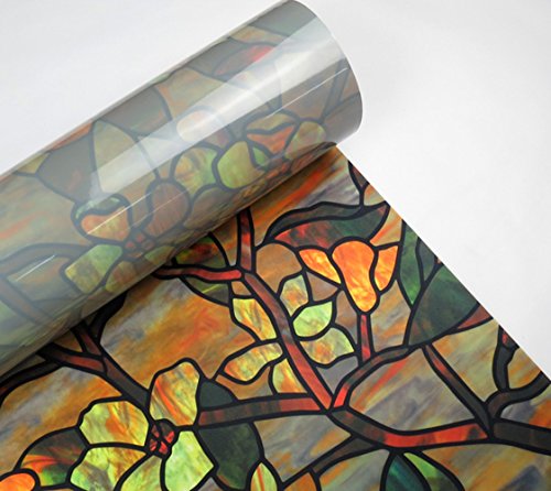 Temall Non-adhesive Static Cling Window Shades Privacy Stained Glass Vinyl Window Film Panel, 17.7 Inches By 78.7 Inches (C)