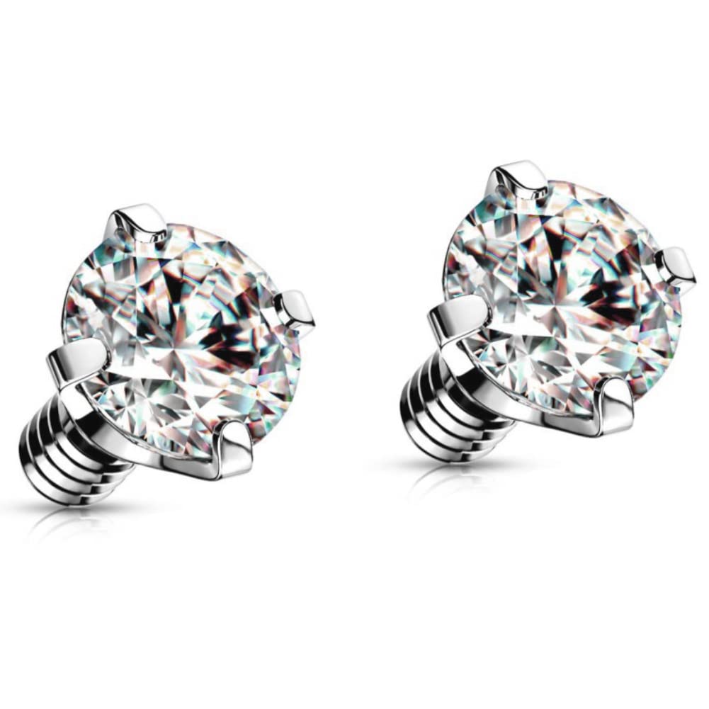 NewkeepsR Steel 1 Pair-Prong Setting Clear CZ Micro Dermal Anchor Piercing Retainer Top, Crystal Body Face Surface Microdermal Jewellery Replacement Head Ø3mm