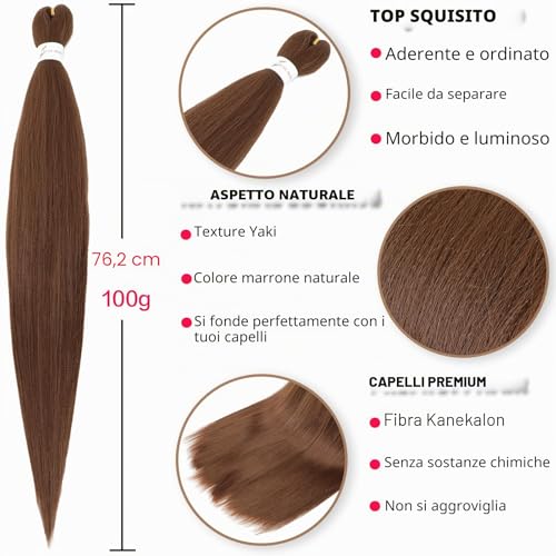 Xusuperb 30 Inch Pre Stretched Brown 30# Auburn Easy Braiding Hair Extensions 6 Packs Synthetic Crochet Hair Itchless Yaki Texture