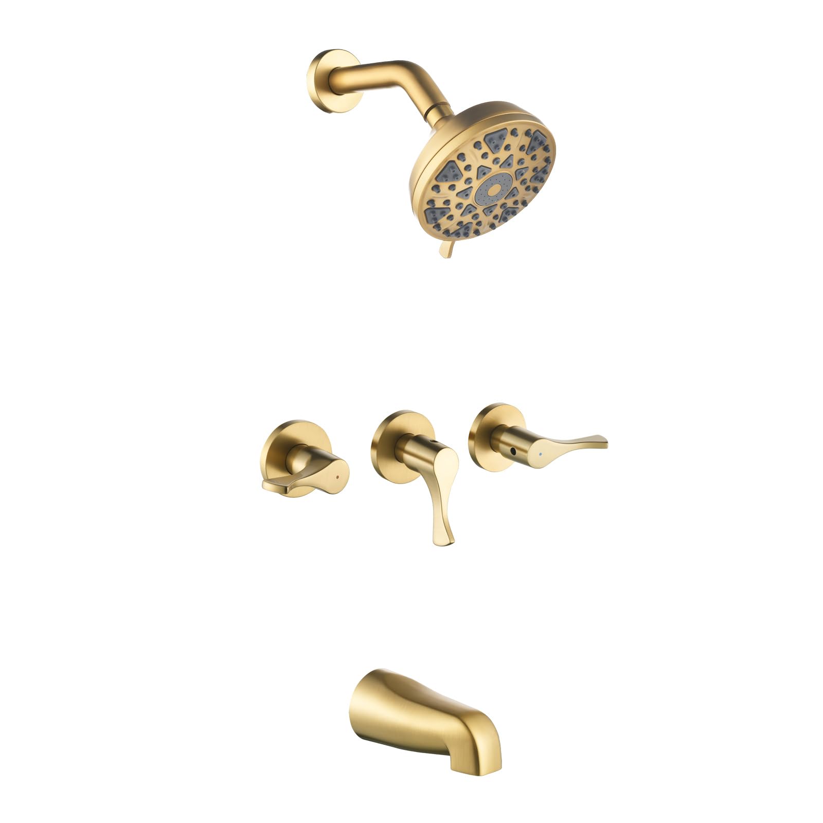 Photo 1 of 3 Handles Shower Faucet Set with Tub Spout Bathtub Shower Faucet Combo Set Shower System Complete Tub and Shower Trim Kit Brushed Gold Shower Set