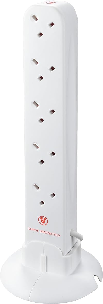 Masterplug Ten Socket Surge Protected Extension Tower 1m White