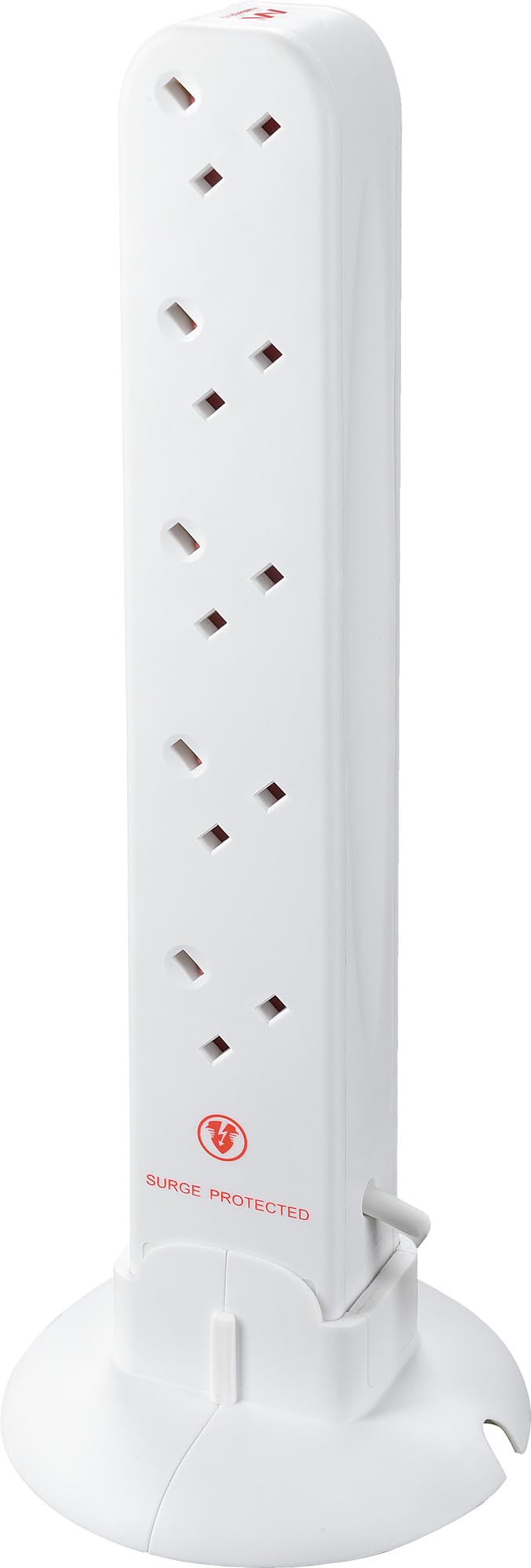 Masterplug Ten Socket Surge Protected Extension Tower, 1 Metre Cable, White