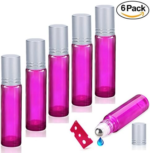6 Pcs 10ml Thick Amber Glass Roller Bottles On Essential Oil Empty Perfume Bottle 10cc Stainless Steel Roller Ball Red