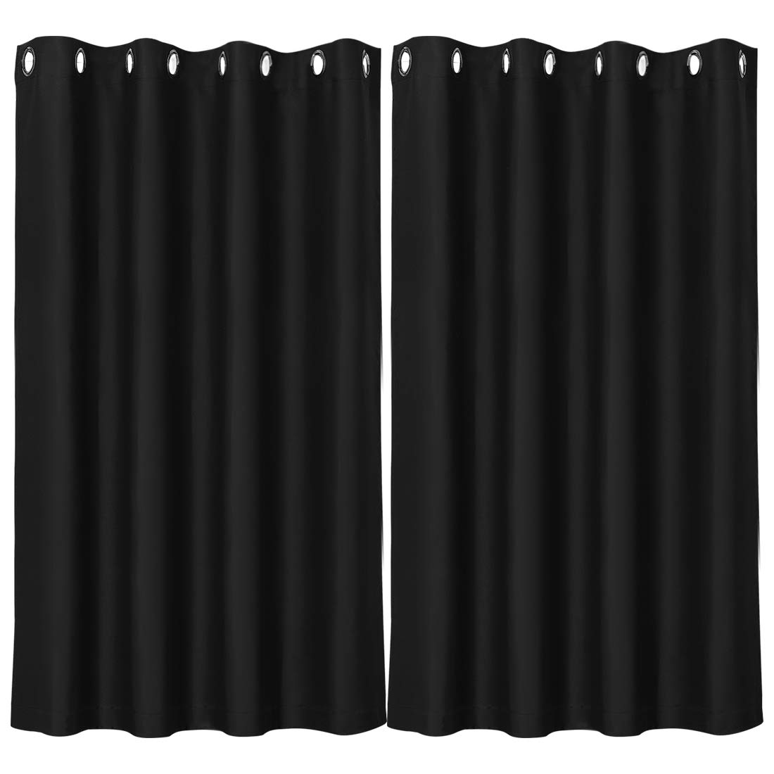 PiccoCasa Darkening Window Treatment Panel Valances Set Short Tier Curtain Drapes Decoration for Bathroom and Kitchen, 52 Width x 63 Length, 2 Pcs, Black