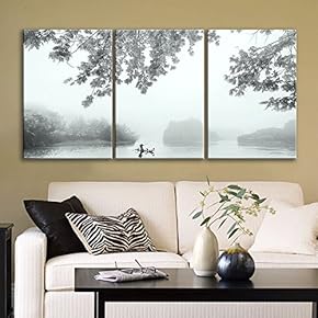 3 Panel Fisherman and Boat on Calm River...