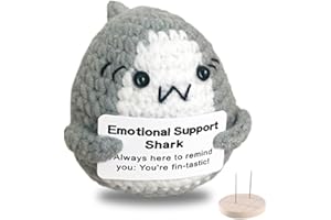 AICOOFEST Emotional Support Shark Positive Crochet Animals Shark Gifts, Decor Shark Stuff, Handmade Inspirational Motivational Crochet Stuffed Animal for Women Men Coworker Encouragement Gift for Employees Team