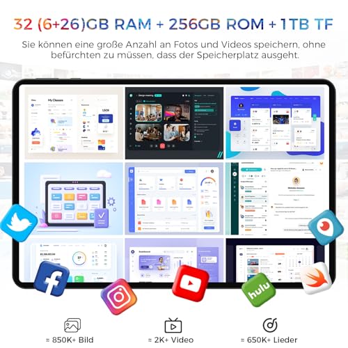 RebotAi 2026 Tablet 13.4 Zoll Android 16 Tablet, 32GB RAM+256GB ROM/1TB TF, 10000mAh Tablet Octa-Core 1920 * 1200 IPS, 5+16MP/GPS/Widevine L1/18W Schnellladung