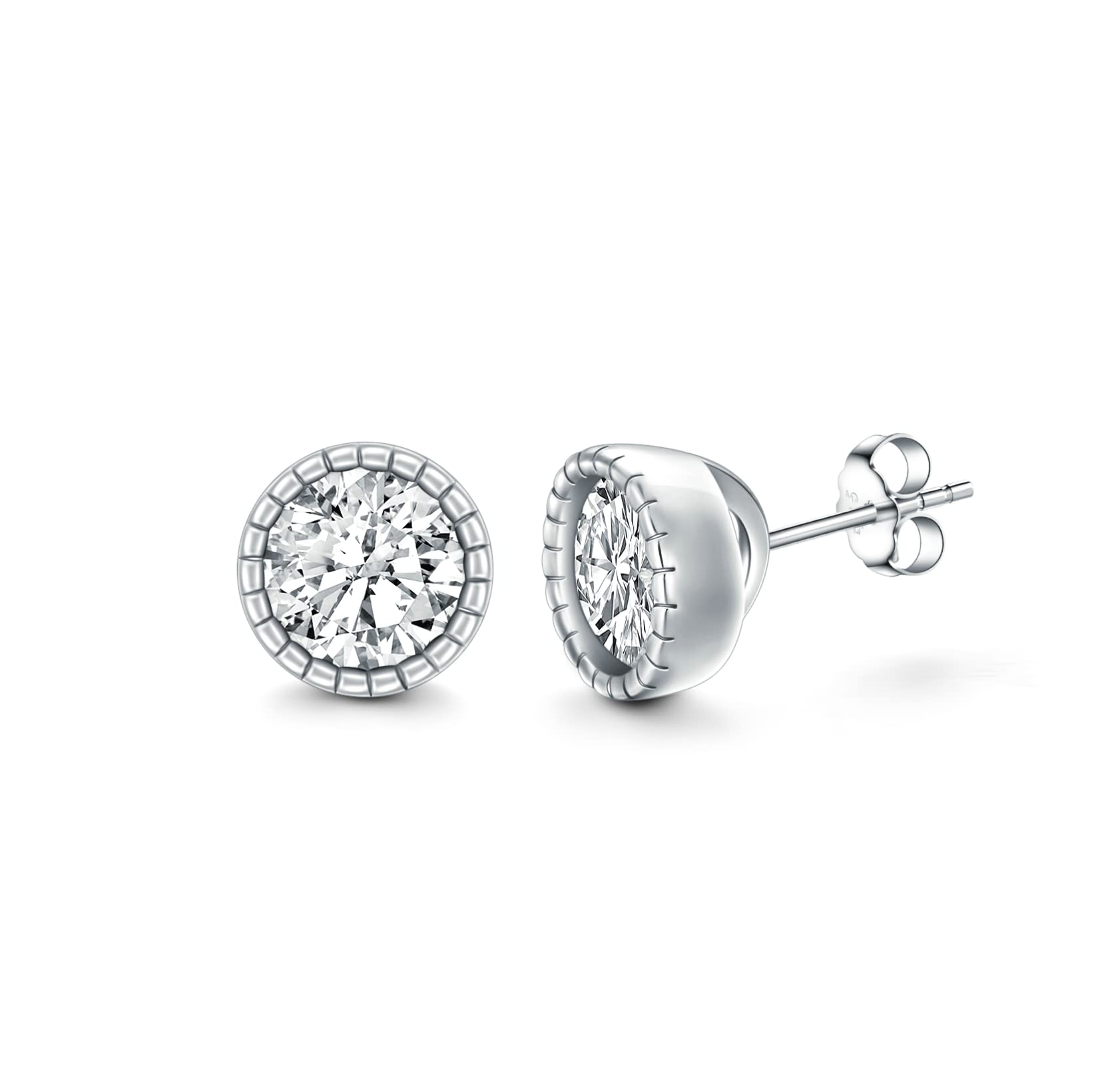 SISGEM s925 Silver Moissanite Stud Earrings, 925 Sterling Silver 2ct Lab-Created Crown Diamond Earring Studs, for Women Girls Ladies Mum Sisters