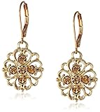 1928 Jewelry Classic Gold-Tone Light Brown Topaz Color Filigree Flower Drop Earrings