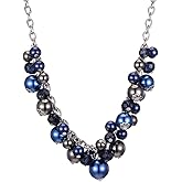Short Chain Pendant Necklaces For Women - Silver Fashion Jewelry with Pearl and Crystal Bead, Birthday Gifts For Women(36-Navy blue)
