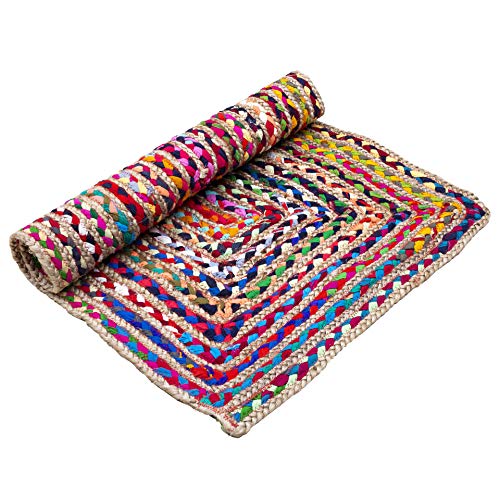 Eleet Cotton & Jute Multi Chindi Area Rug Multicolor Hand Woven