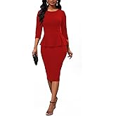 BestGirl Women's Peplum Bodycon Work Dresses Club Pencil Formal Cocktail Dress Red B