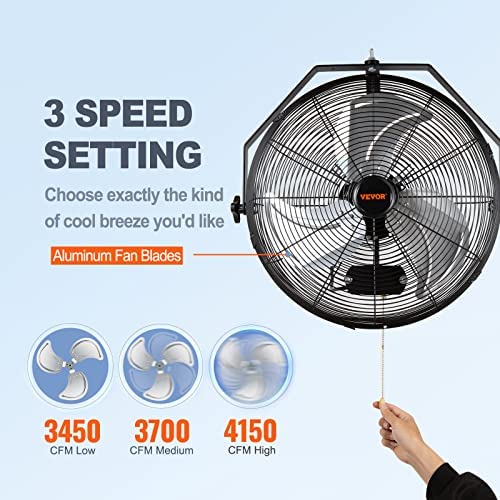 VEVOR 18 Inch Wall Mount Fan, 3-Speed IP44 Waterproof Industrial Fan, Max. 4150 CFM for Outdoor, Commercial, Residential, Greenhouse, Workshop, ETL Listed, 2-Pack