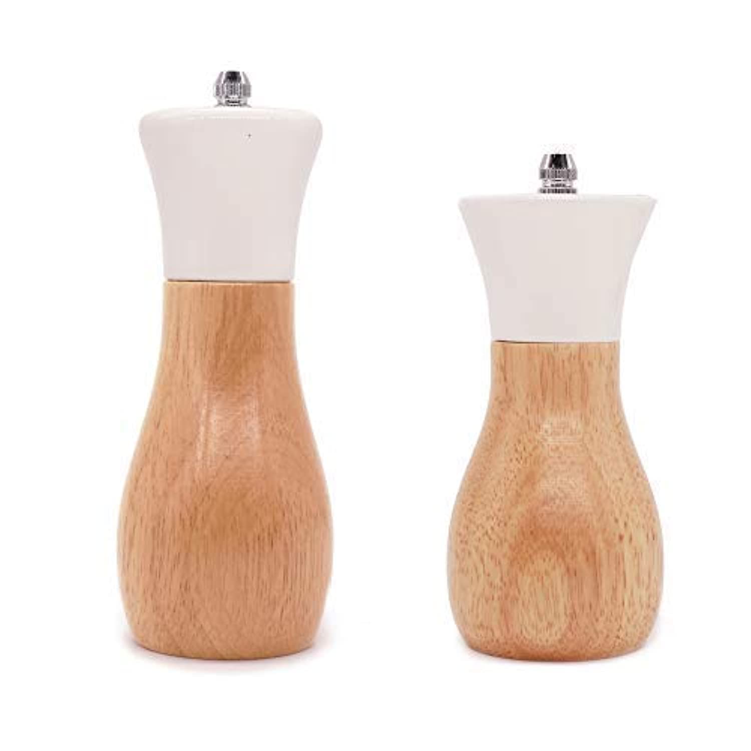 Tessie & Jessie Salt Grinder White Wooden Pepper Grinder Sea Salt And Pepper Grinders Set 5” And 6” Salt Mills of Oilcan Shaped (Oilcan, White)