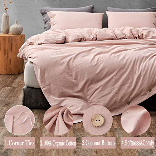 Melingo Blush Pink Cotton Duvet Cover Queen Size with Stones Washed
