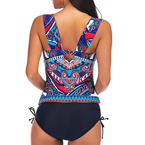 Onegirl Swimsuit for Women's Nationality Print Conservative Two Piece Swimwear Tankini Bathing Suits Blue