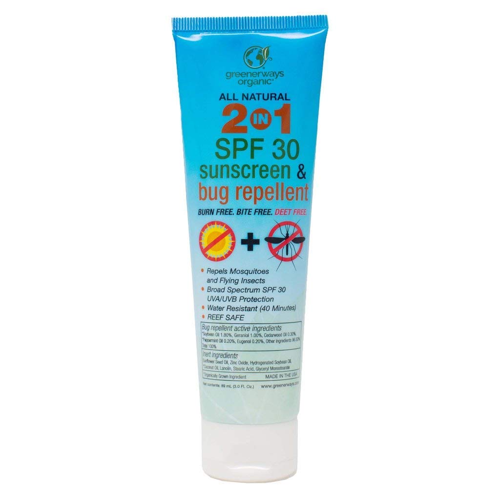 Greenerways Organic 2in1 All Natural Sunscreen Bug Repellent, SPF 30 Broad